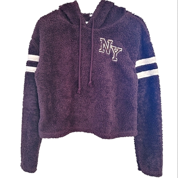 𝅺ardene Fluffy Hoodie Pullover Teddy Sweater in Purple Size Medium - Picture 1 of 8